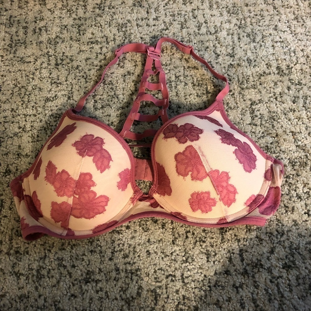 PINK Pink & Cream Colored Floral Laced Bra Size 36C